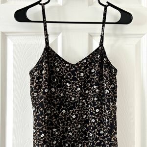 Vintage Express Black Floral Print Sheath Dress sz 3/4